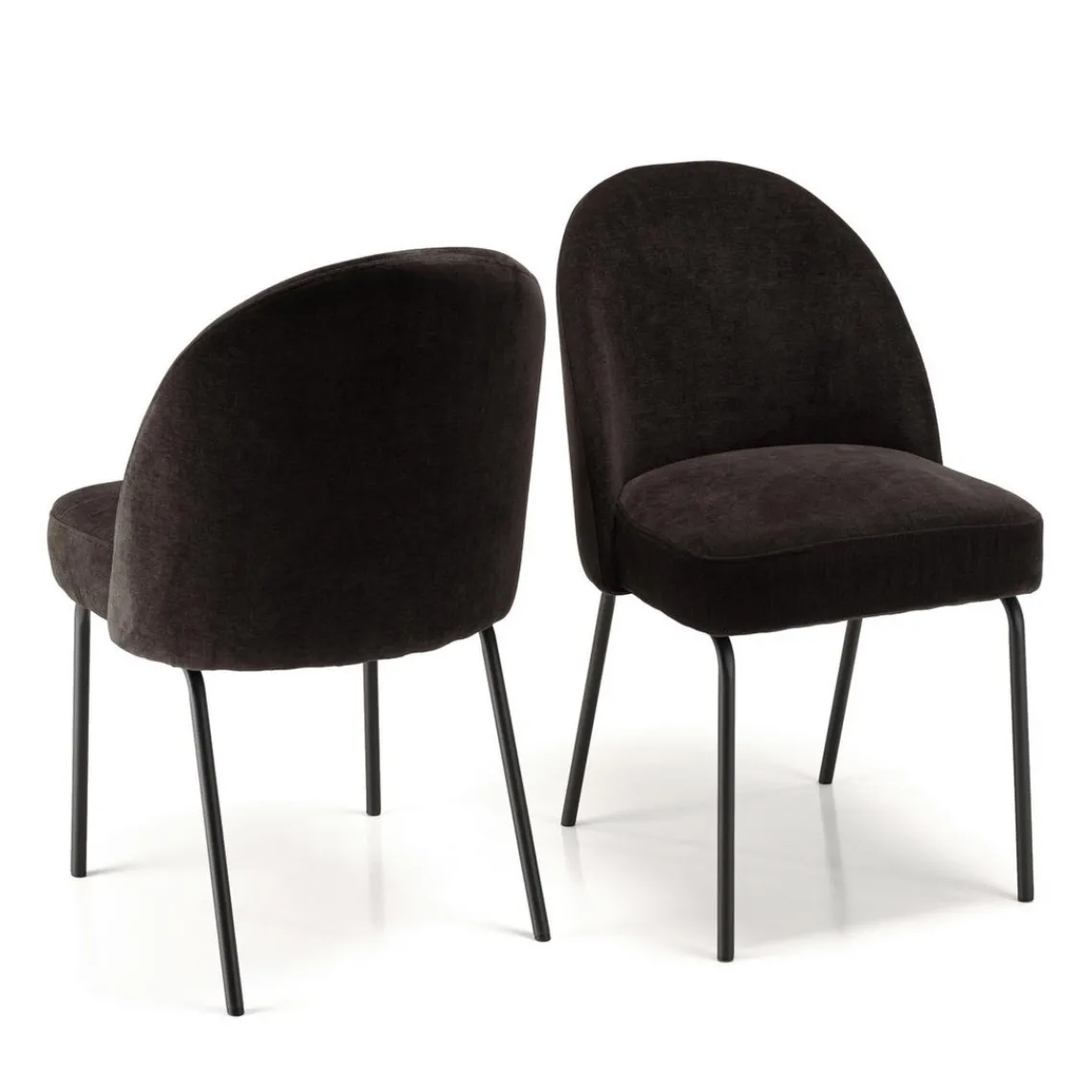 Macabane Lot de 2 chaises tissu noir pieds acier noir ULYSSE Clearance