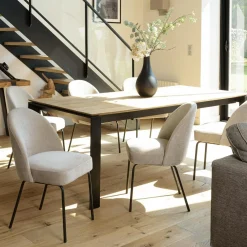 Macabane Lot de 2 chaises tissu sable pieds acier noir ULYSSE Beige Best