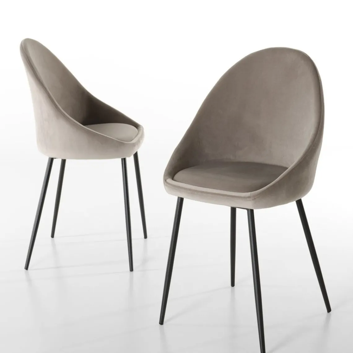 Macabane Lot De 2 Chaises TOM Velours Chamois Pieds Métal Outlet