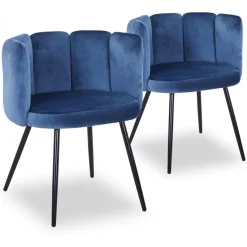 3S. x Home Lot de 2 chaises Velours Bleu CRYSTAL New