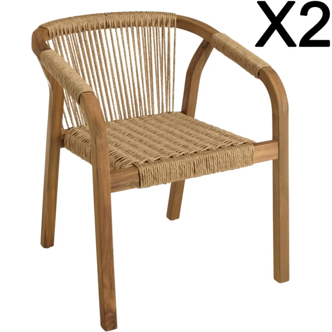 Macabane Lot de 2 fauteuils en acacia huilé et cordage synthétique New