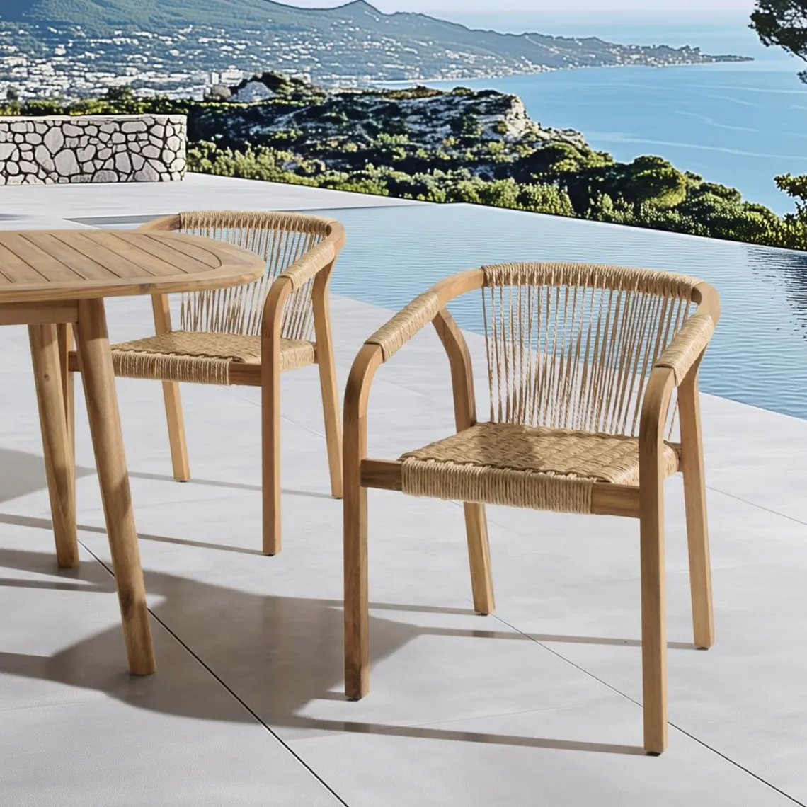 Macabane Lot de 2 fauteuils en acacia huilé et cordage synthétique New