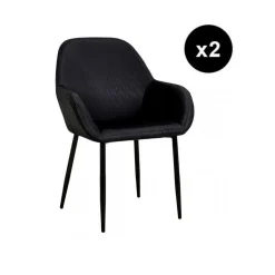 3S. x Home Lot de 2 Fauteuils GIULIA Velours Côtelé Noir Best