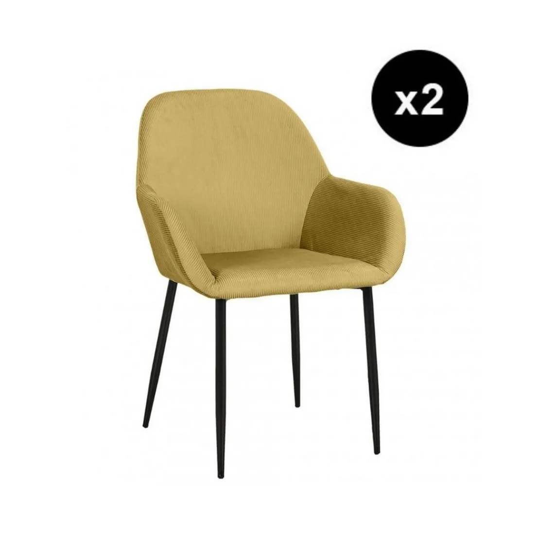 3S. x Home Lot de 2 Fauteuils GIULIA Moutarde Velours Côtelé Jaune