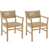 Macabane Lot de 2 fauteuils jardin accoudoirs teck rotin synthétique beige VALERIA