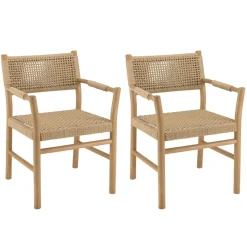 Macabane Lot de 2 fauteuils jardin accoudoirs teck rotin synthétique beige VALERIA