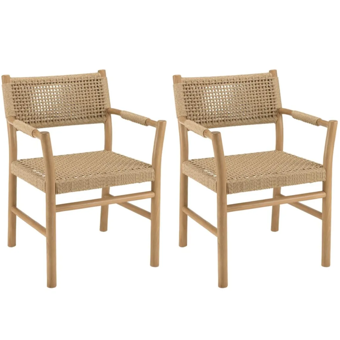 Macabane Lot de 2 fauteuils jardin accoudoirs teck rotin synthétique beige VALERIA