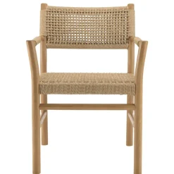Macabane Lot de 2 fauteuils jardin accoudoirs teck rotin synthétique beige VALERIA