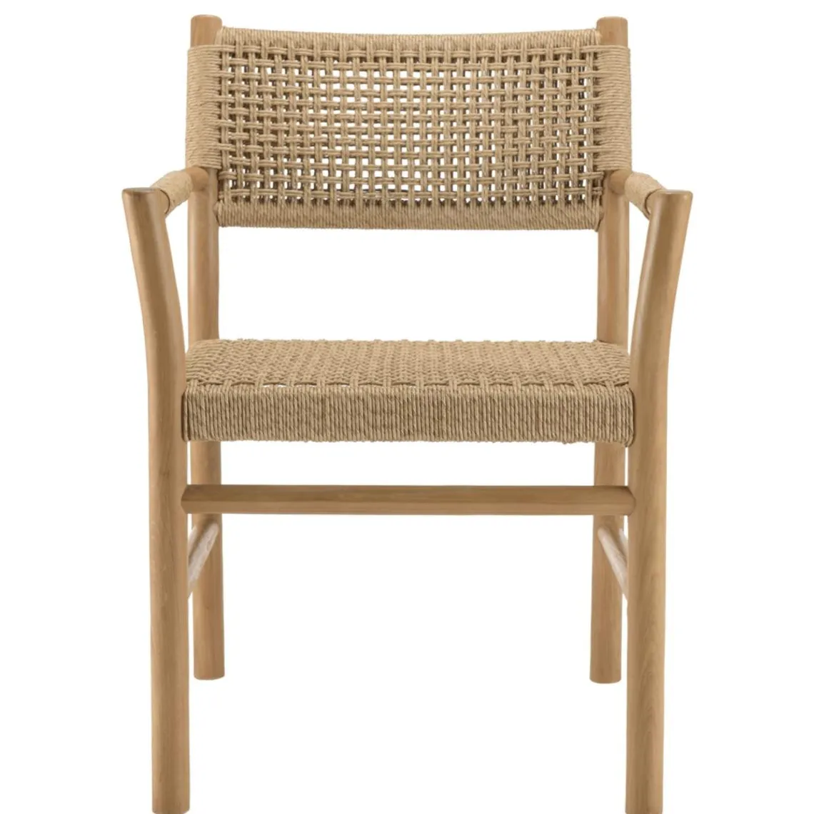 Macabane Lot de 2 fauteuils jardin accoudoirs teck rotin synthétique beige VALERIA