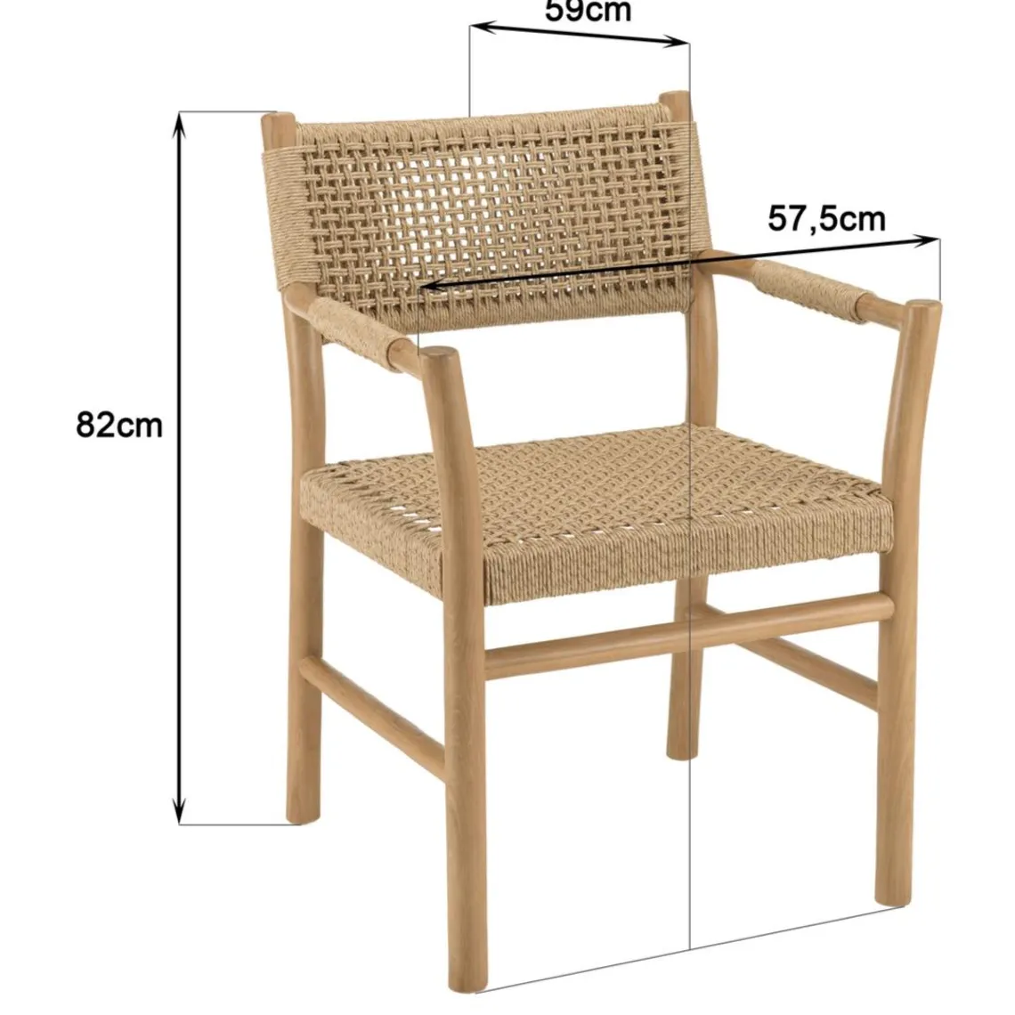 Macabane Lot de 2 fauteuils jardin accoudoirs teck rotin synthétique beige VALERIA