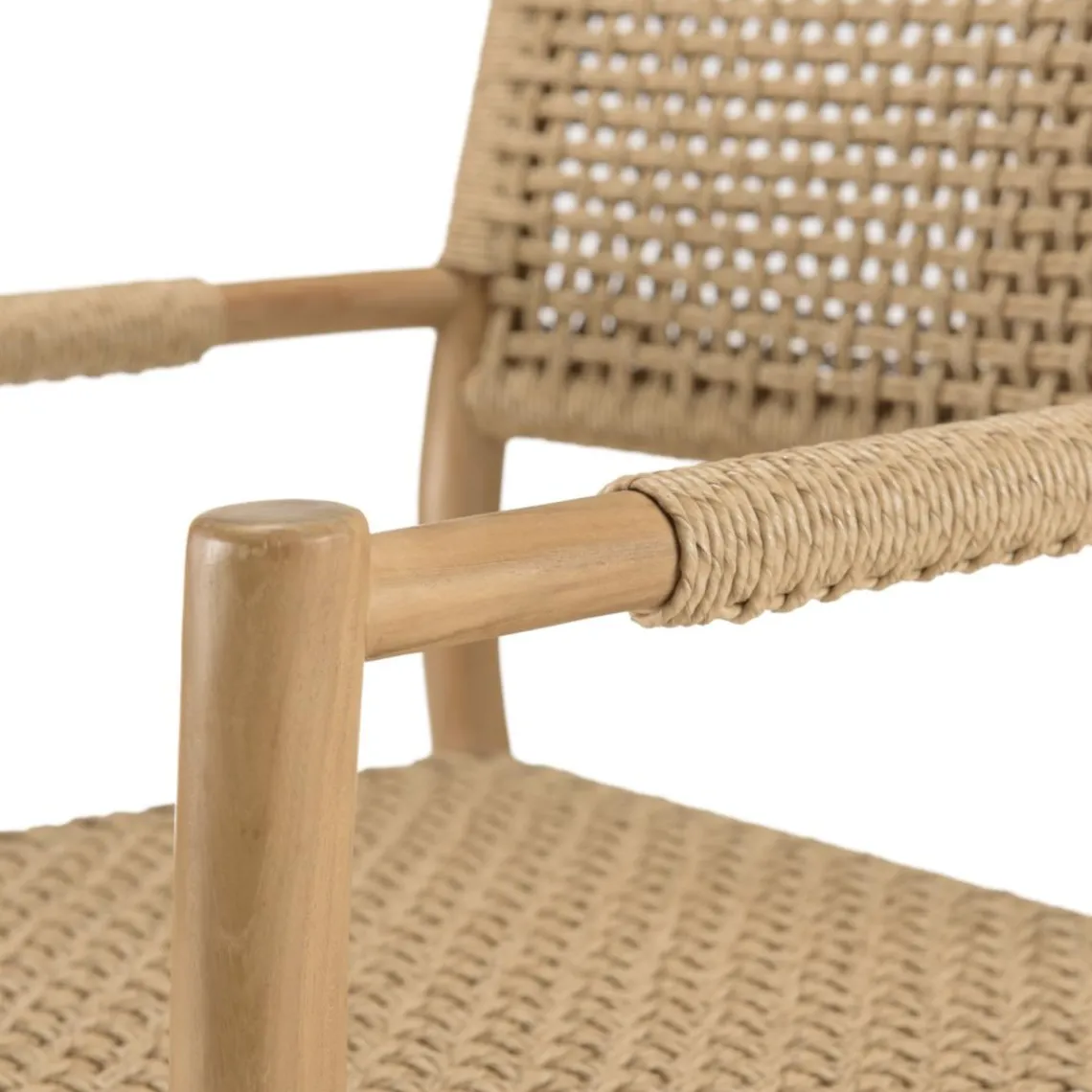 Macabane Lot de 2 fauteuils jardin accoudoirs teck rotin synthétique beige VALERIA