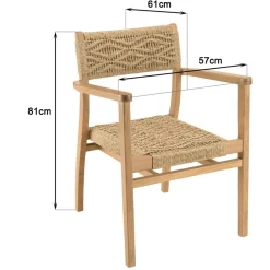 Macabane Lot de 2 fauteuils jardin teck rotin synthétique motif losange VALERIA