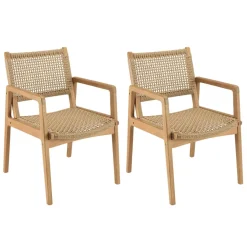Macabane Lot de 2 fauteuils jardin teck naturel rotin synthétique beige VALERIA