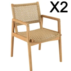 Macabane Lot de 2 fauteuils jardin teck naturel rotin synthétique beige VALERIA