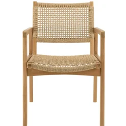 Macabane Lot de 2 fauteuils jardin teck naturel rotin synthétique beige VALERIA