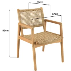 Macabane Lot de 2 fauteuils jardin teck naturel rotin synthétique beige VALERIA