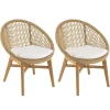 Macabane Lot de 2 fauteuils jardin arrondi teck rotin synthétique et coussin VALERIA Sale