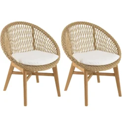 Macabane Lot de 2 fauteuils jardin arrondi teck rotin synthétique et coussin VALERIA Sale
