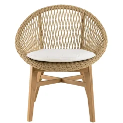 Macabane Lot de 2 fauteuils jardin arrondi teck rotin synthétique et coussin VALERIA Sale