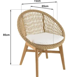 Macabane Lot de 2 fauteuils jardin arrondi teck rotin synthétique et coussin VALERIA Sale