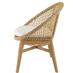 Macabane Lot de 2 fauteuils jardin arrondi teck rotin synthétique et coussin VALERIA Sale