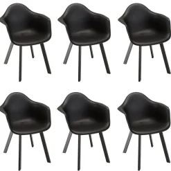 Macabane Lot de 6 fauteuils noirs dossier arrondi MALO Hot
