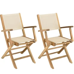 Macabane Lot de 2 fauteuils pliants textilène couleur beige Discount