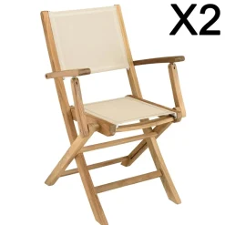 Macabane Lot de 2 fauteuils pliants textilène couleur beige Discount