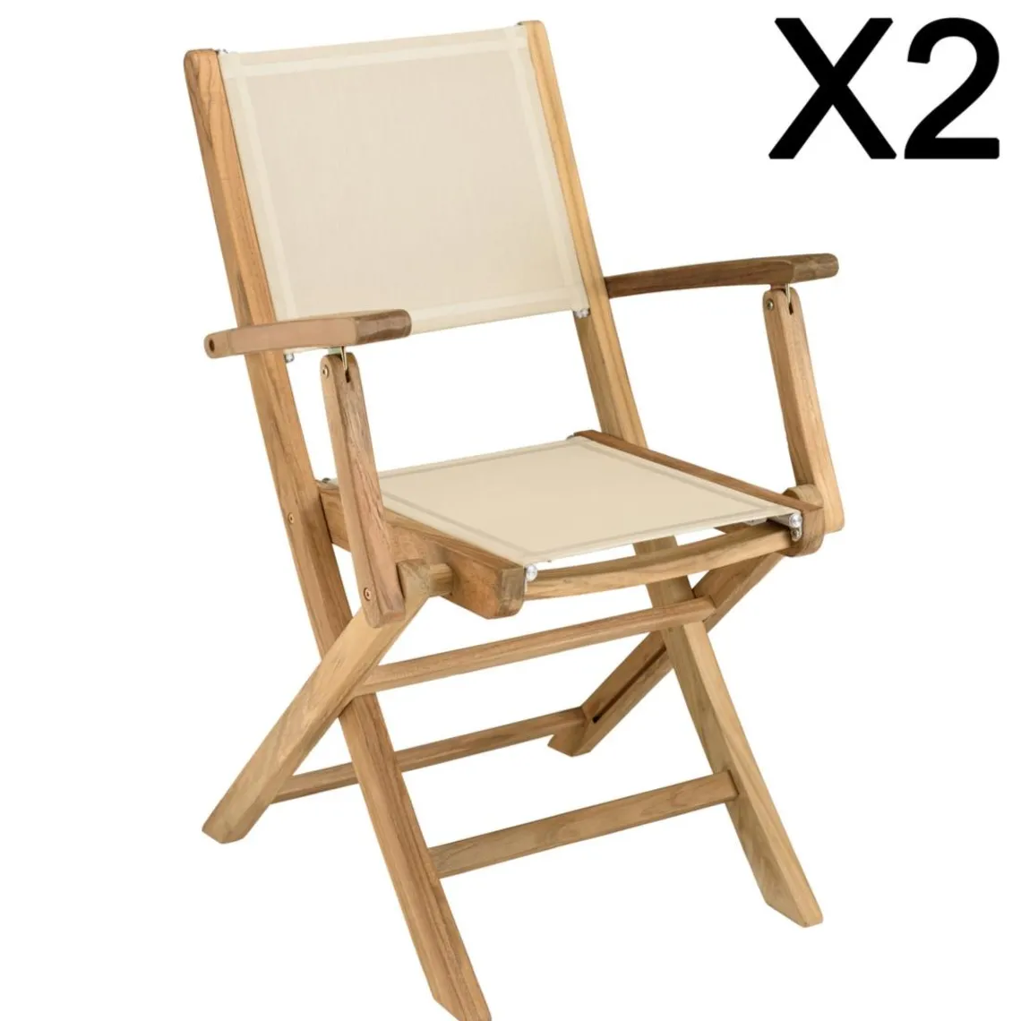 Macabane Lot de 2 fauteuils pliants textilène couleur beige Discount