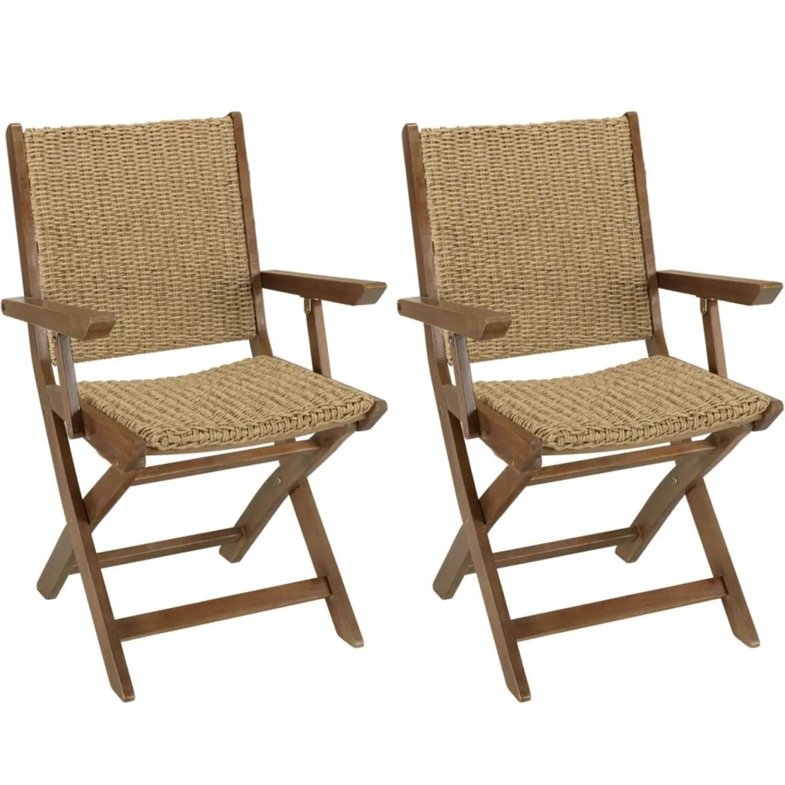Macabane Lot de 2 fauteuils pliants acacia huilé et rotin synthétique VICK