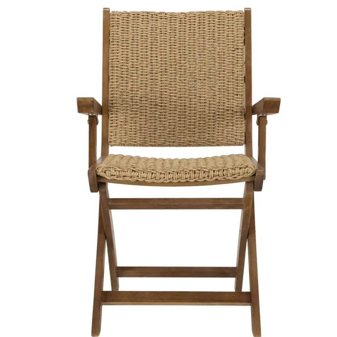 Macabane Lot de 2 fauteuils pliants acacia huilé et rotin synthétique VICK