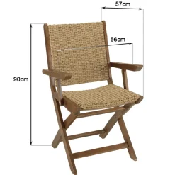 Macabane Lot de 2 fauteuils pliants acacia huilé et rotin synthétique VICK