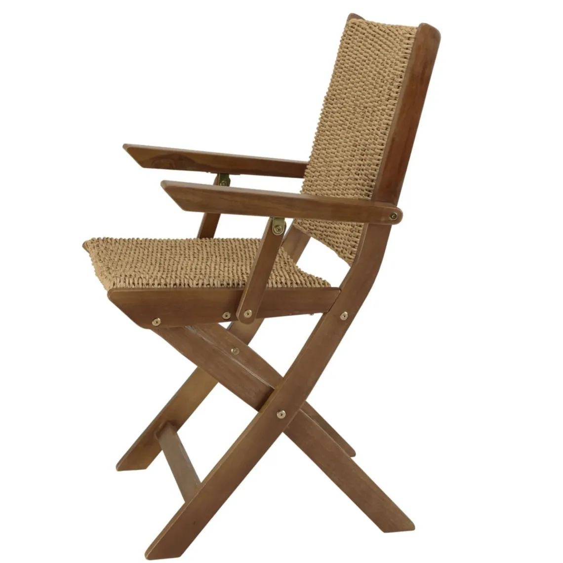 Macabane Lot de 2 fauteuils pliants acacia huilé et rotin synthétique VICK