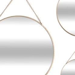 3S. x Home Lot de 3 miroirs ronds avec chaine Doré Hot