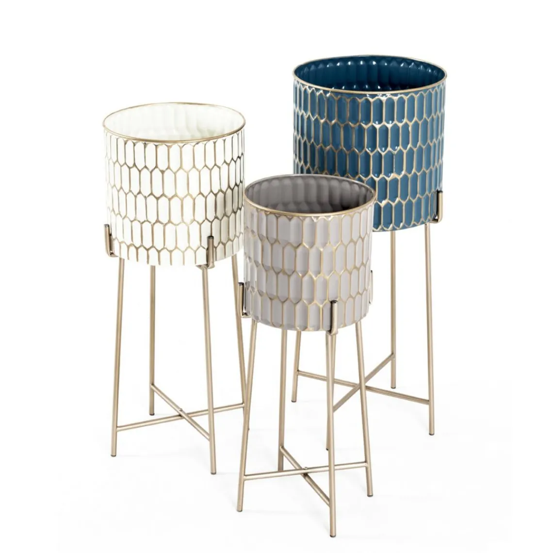 3S. x Home Lot de 3 porte plantes Multicolore en Métal laqué Discount