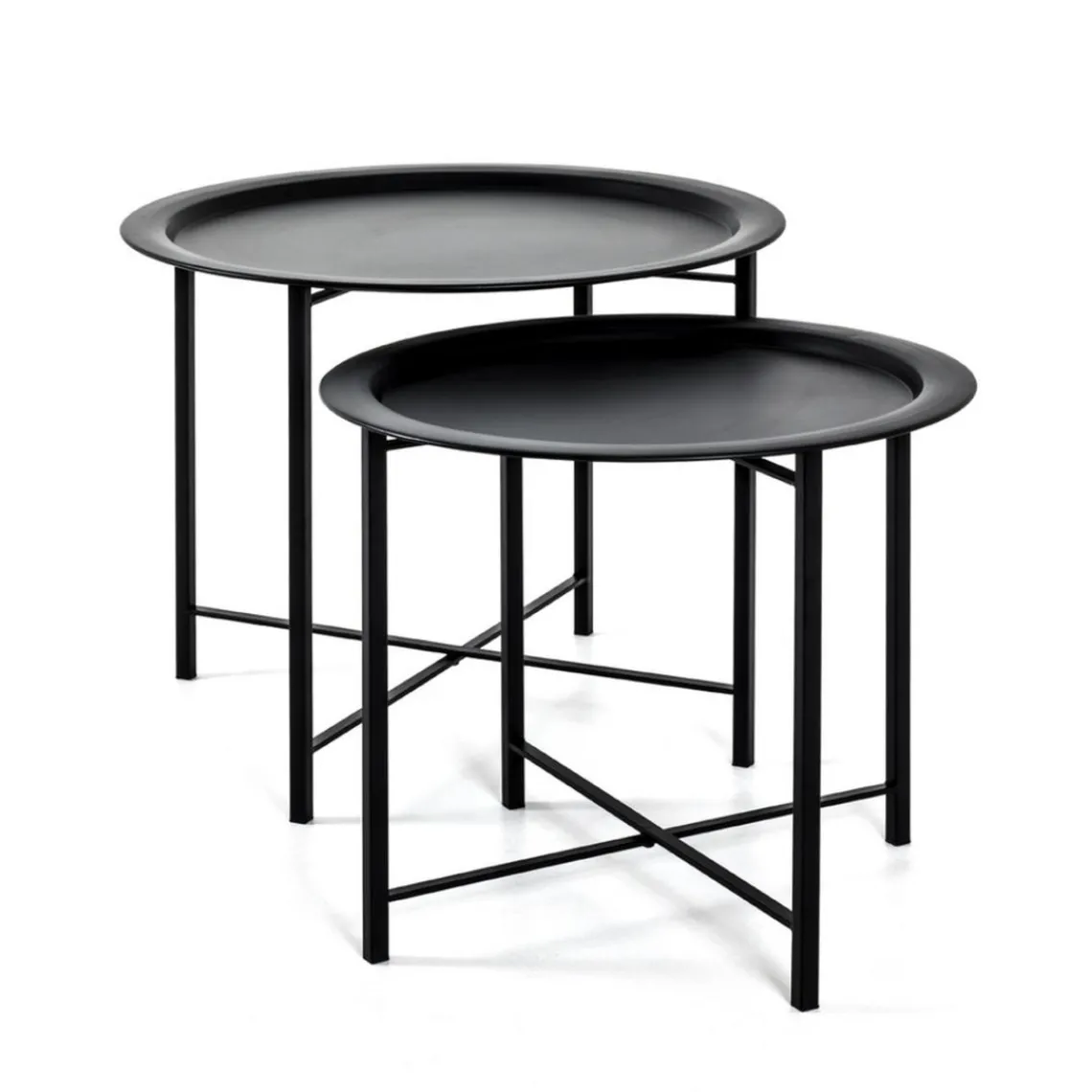 3S. x Home lot de 2 tables basse structure en tube d'acier laqué noir Sale