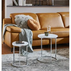 3S. x Home Lot de 2 tables d'appoint blanc chromé Outlet