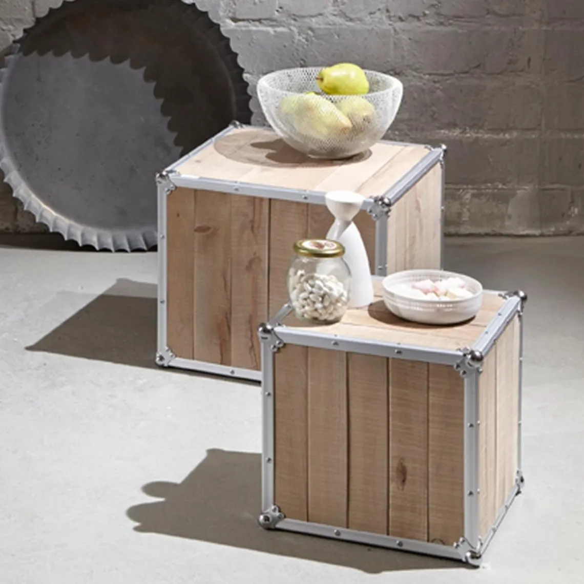 3S. x Home lot de 2 tables d'appoint caisses Discount