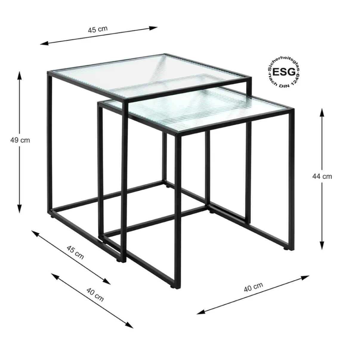 3S. x Home Lot de 2 tables d'appoint plateau verre trempé Online