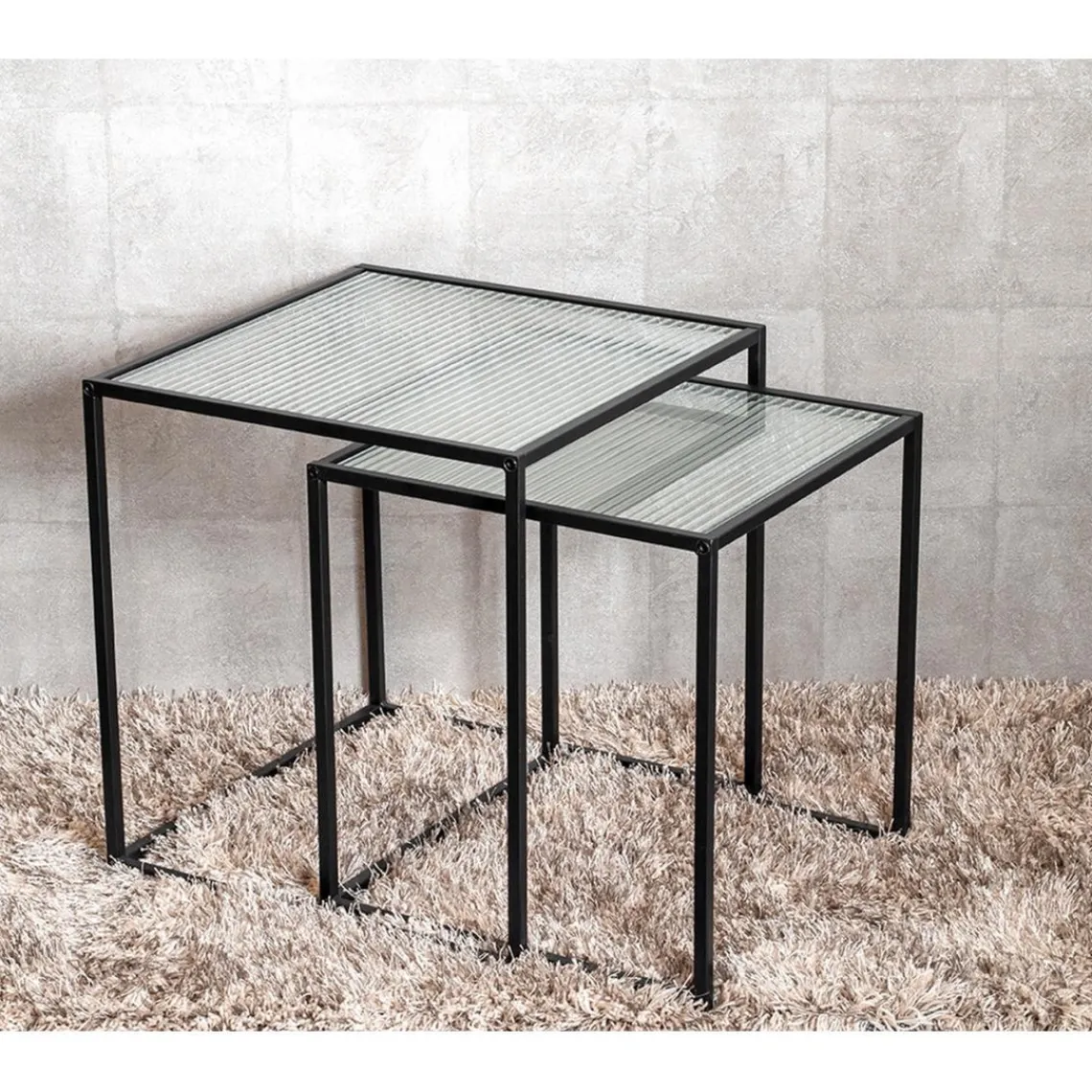 3S. x Home Lot de 2 tables d'appoint plateau verre trempé Online
