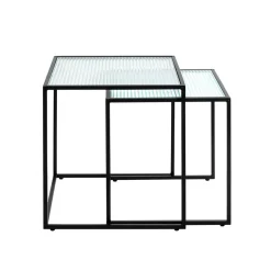 3S. x Home Lot de 2 tables d'appoint plateau verre trempé Online