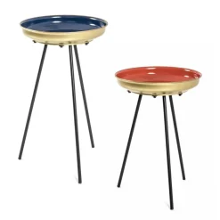 3S. x Home lot de 2 tables d'appoint plateau rond et structure en tube d'acier laqué Best