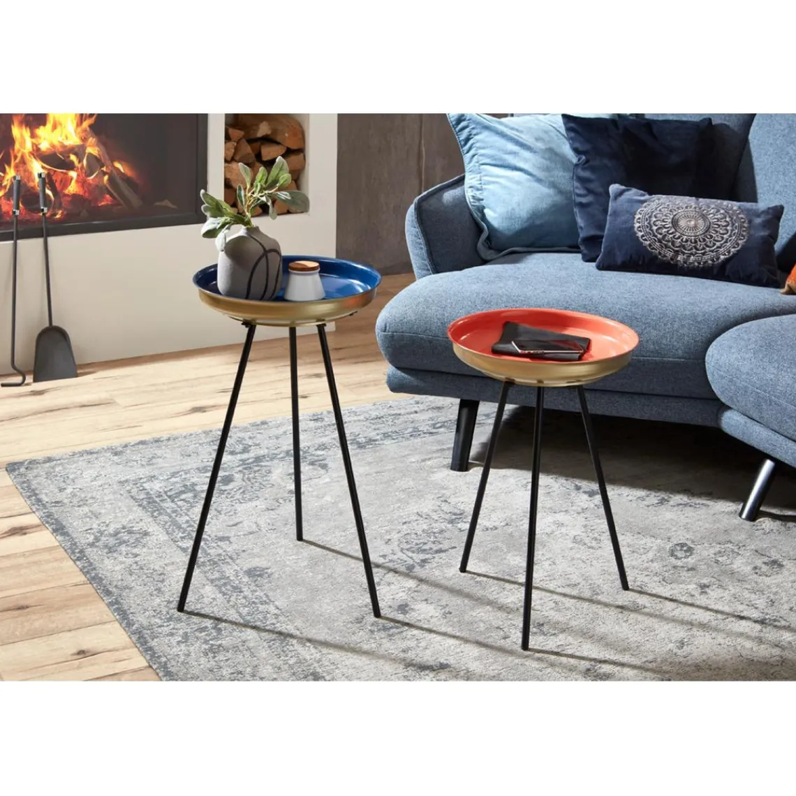 3S. x Home lot de 2 tables d'appoint plateau rond et structure en tube d'acier laqué Best