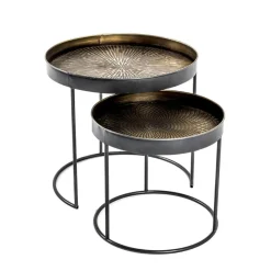 3S. x Home Lot de 2 tables d'appoint plateau métal cuivre