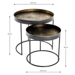 3S. x Home Lot de 2 tables d'appoint plateau métal cuivre