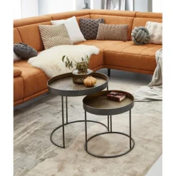 3S. x Home Lot de 2 tables d'appoint plateau métal cuivre