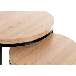 3S. x Home Lot de 2 tables d'appoint ronde plateau en décor chène New