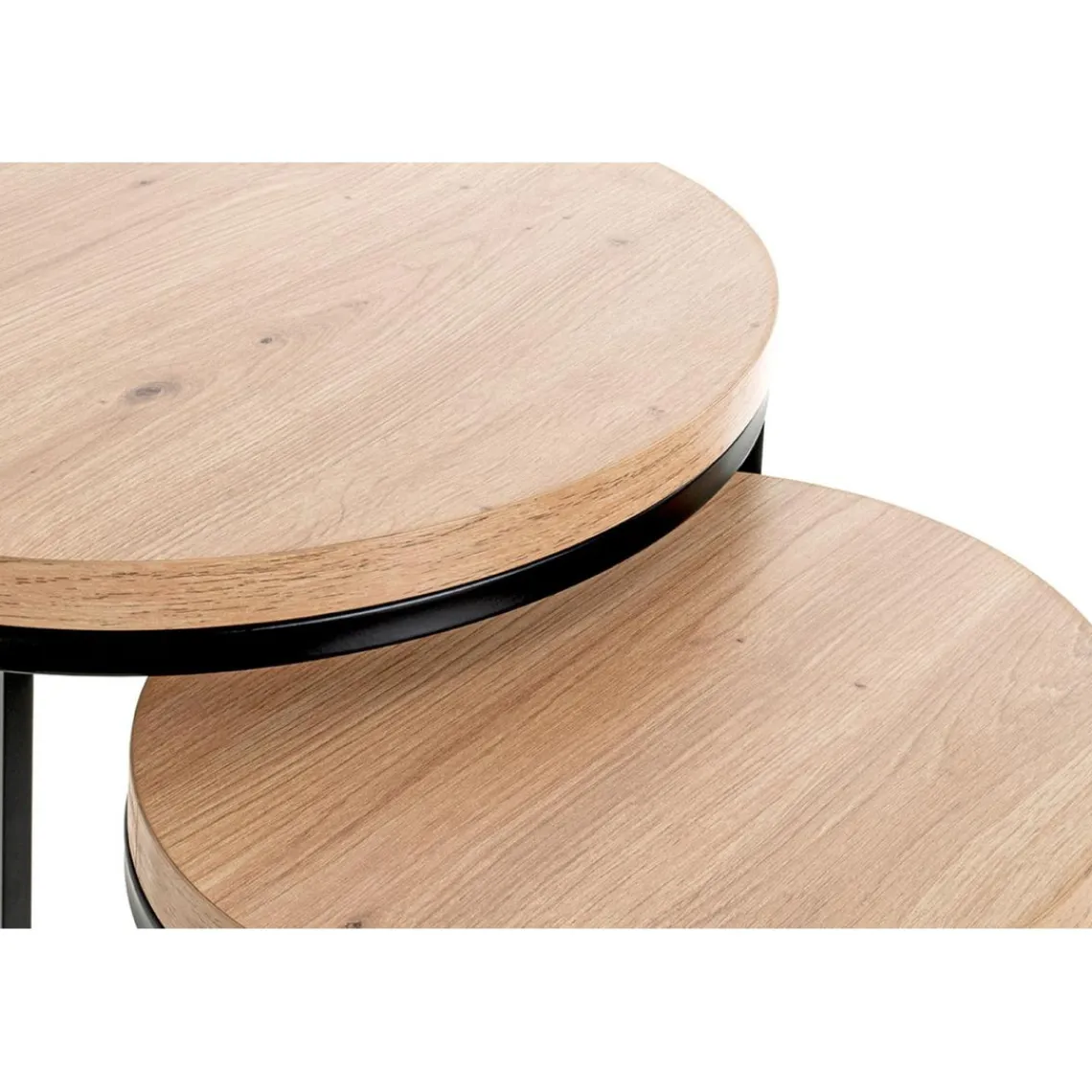 3S. x Home Lot de 2 tables d'appoint ronde plateau en décor chène New