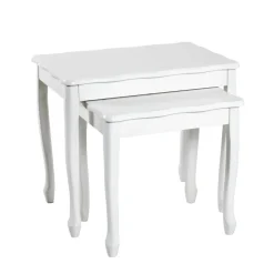 3S. x Home Lot de 2 tables d'appoint structure en Bois massif laqué et plateaux laqué Blanc Discount