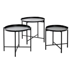 3S. x Home lot de 3 tables structure en tube d'acier laqué noir Outlet